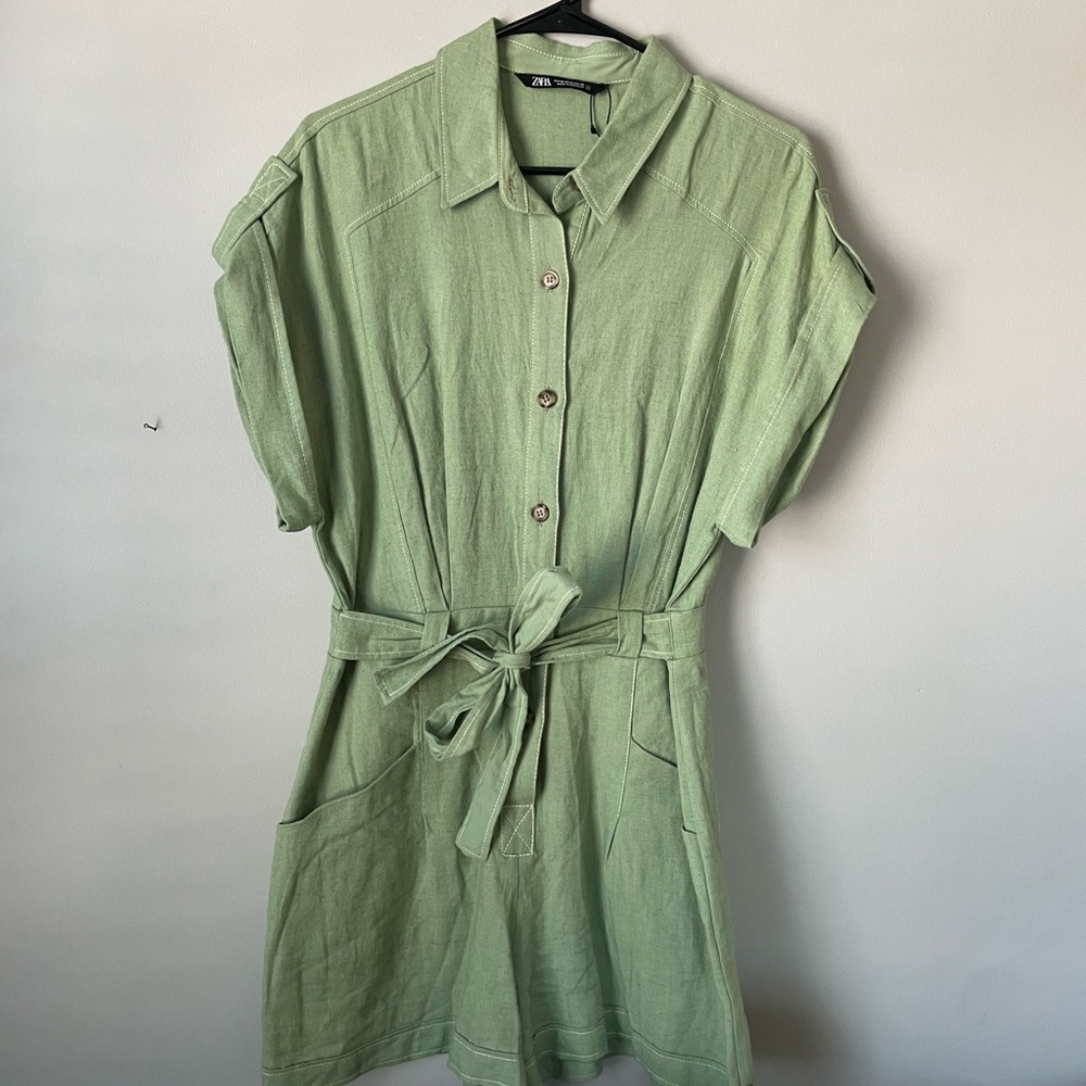 Zara Light Green Linen Romper